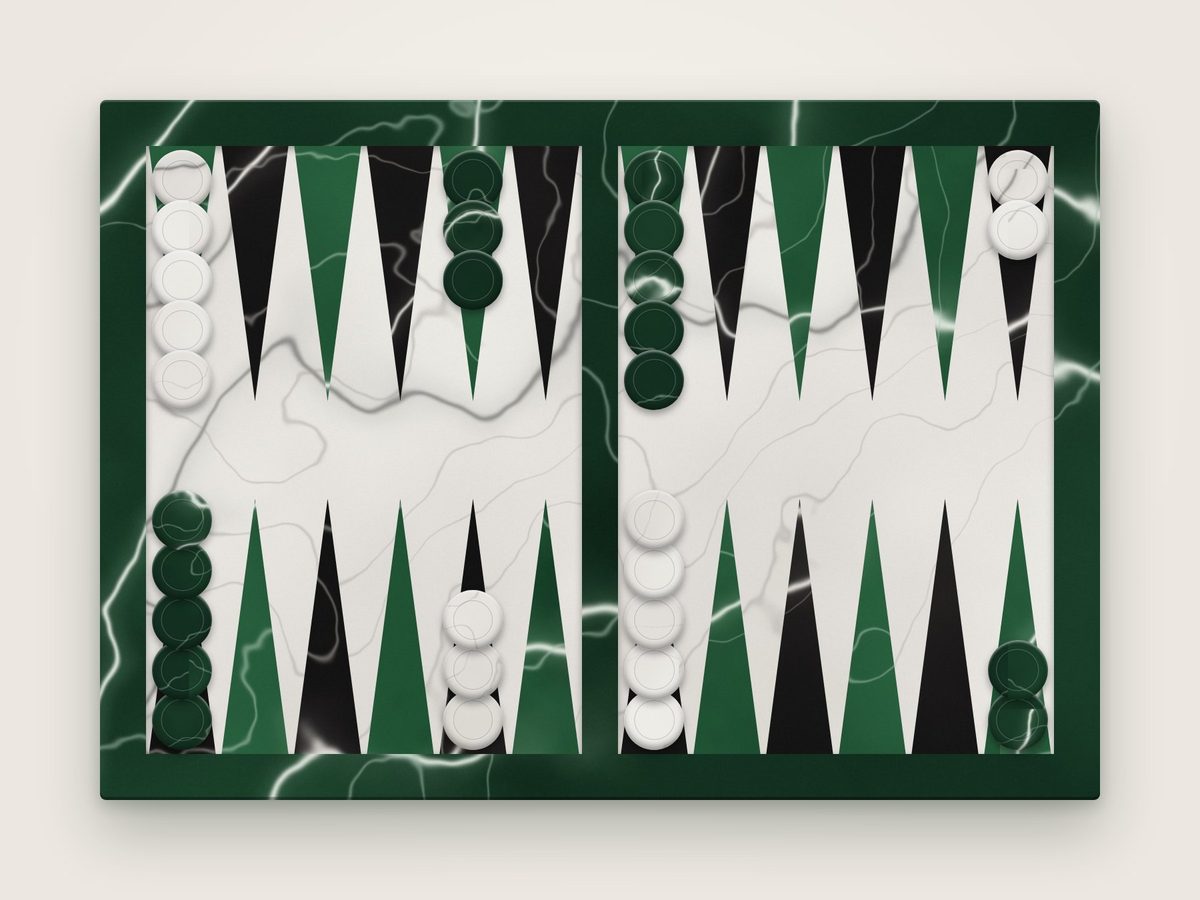 Backgammon board in green marble, top view